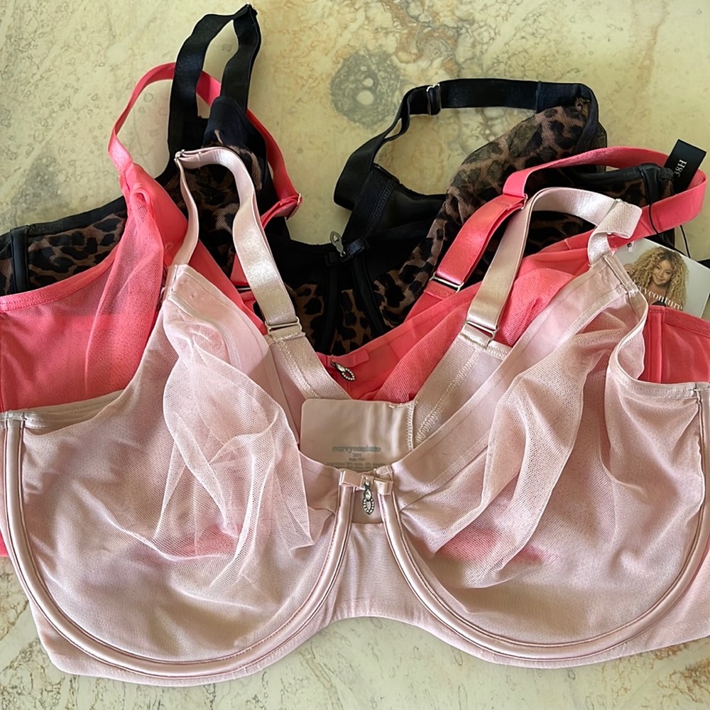 Bundle of 3 Curvy Couture Sheer Mesh Full Coverage Unlined Underwire Bras!! 38H